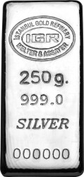 250g gegossener Silberbarren - 999 - Istanbul Gold Refinery